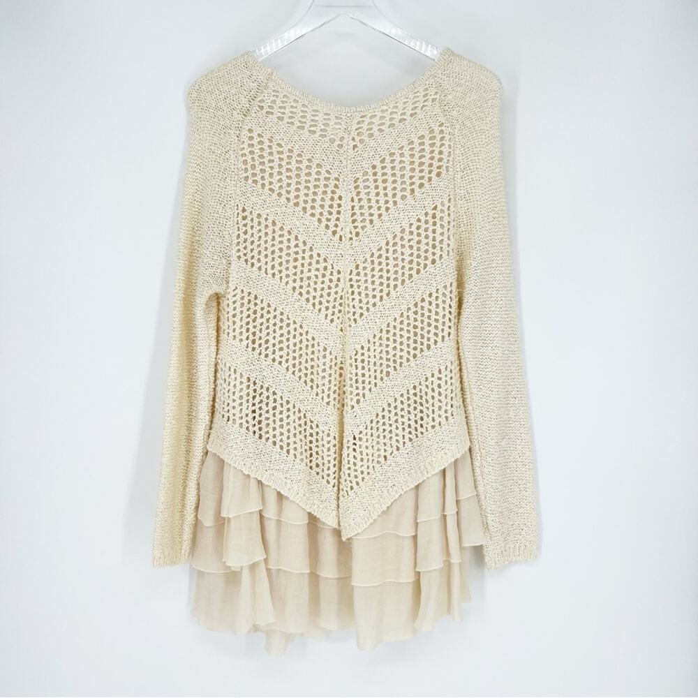 A'REVE Tiered Ruffle Mini Dress S/M Cream - Picture 3 of 7